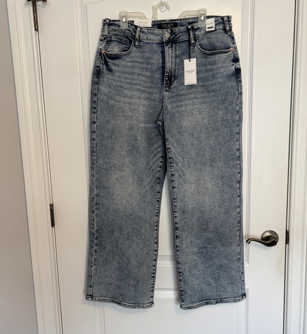 Judy Blue Baggy High Waist Wide-Leg Medium Wash Denim Jeans Blue Women's